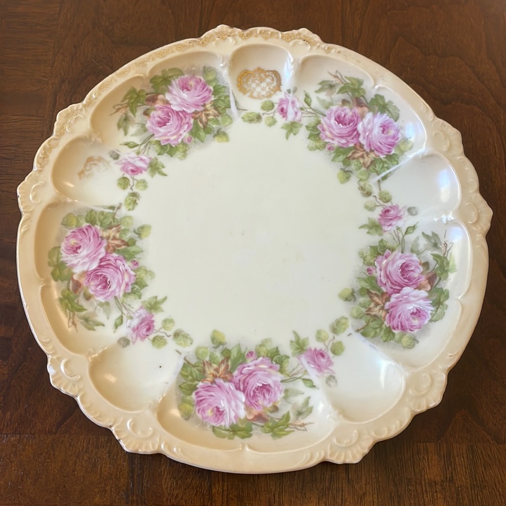 Vintage porcelain plate scalloped rose flower patter Bavaria